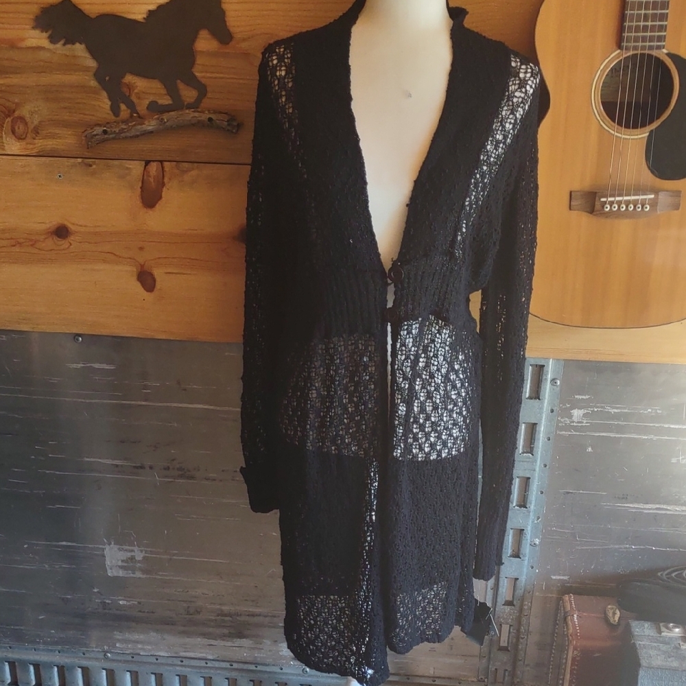 Black Open Knit Duster